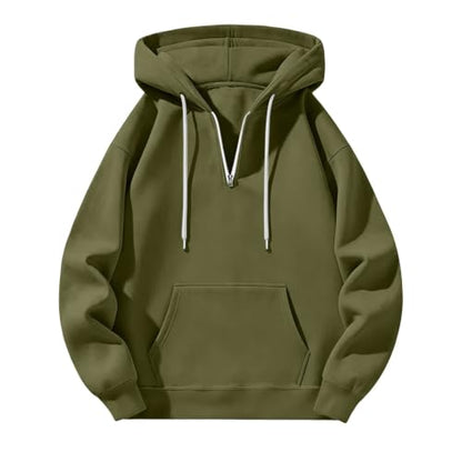 Mens Quarter Zip Hoodie Casual Plain Long Sleeve Athletic Sweater