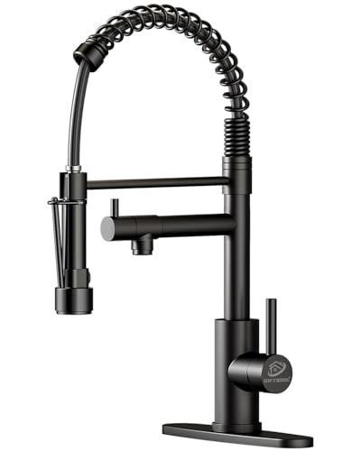 GIFTQOOL Kitchen Faucet with Pull Down Sprayer Dual Pot Filler, Matte Black Stainless Steel Single Handle Kitchen Sink Faucets High Arc Spring Commercial Tap 1 Hole Modern Faucets