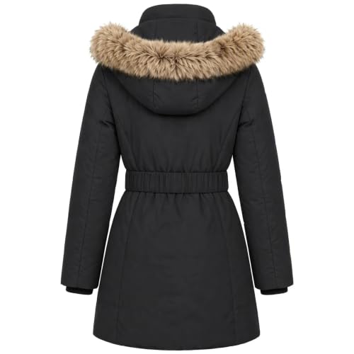 Long Puffer Jacket Women Detachable Hood Puffer Coat with Adjustable Waist