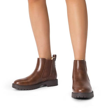 DREAM PAIRS Women's Chelsea Ankle Boots Winter Booties,Brown,7