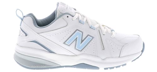 New Balance Women's 608 V5 Casual Comfort Cross Trainer, White/Light Blue, 9 M US