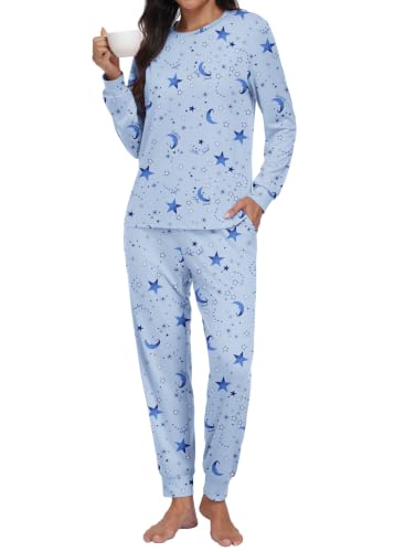 PrinStory Womens Pajama Sets Soft Long Sleeve Sleepwear Lounge M
