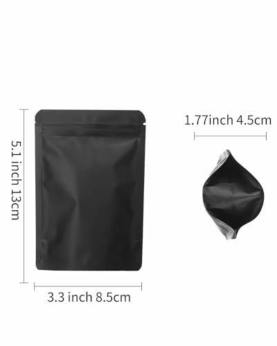 200 Pieces Resealable Mylar Bags Smell Proof Stand Up Foil Pouch for Zip Aluminium Foil Lock Food Storage Packaging Airtight Zipper Pouches (3.3x5.1 inch, Black, 200)