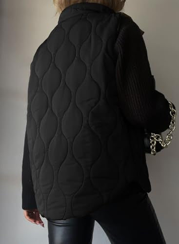 EVALESS Casual Cropped Black Puffer Vest Women Lightweight Quilted Stand Collar Sleeveless Jackets Fall 2026 Button Zip Up Warm Coat Outerwear with Pockets Small
