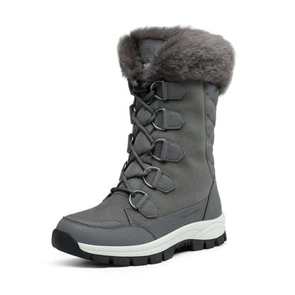 DREAM PAIRS Women's Waterproof Winter Snow Boots,Dark/Grey,7 | Non-Slip,Warm Cozy Fur,Comfortable,Insulated,Mid Calf,Lace Up,for Outdoor Hiking and Daily Walking