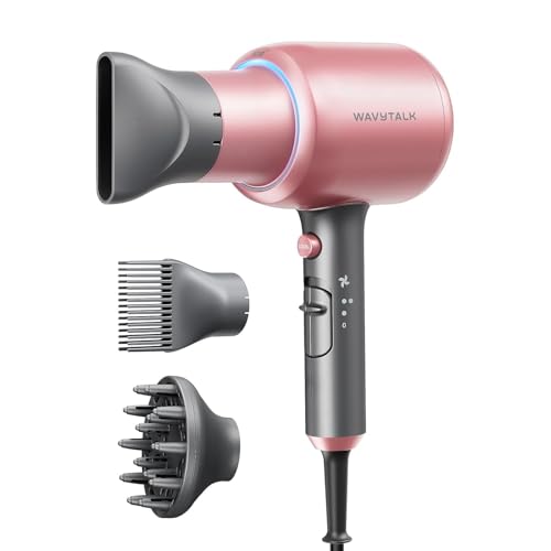 Wavytalk Hair Dryer with Diffuser, Blown Away Ionic Blow Dryer | 1875W Fast Drying, 3 Attachments for All Hair Types, Ceramic Technology, Compact Design, Lightweight and Quiet