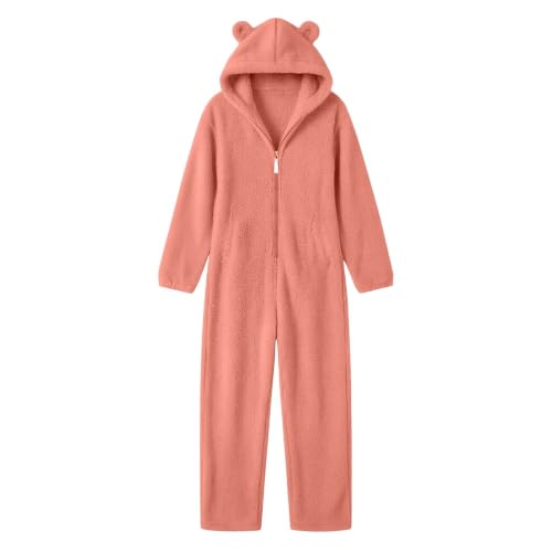 Womens Onesie Fleece Zip Up Cuffs Hooded Loose Cute Bear Pajamas | Long Sleeve Soft Fuzzy Jumpsuit,Casual Lounge One Piece Sherpa Sleepwear,Adult Onesie Party Funny Pjs,Fall Winter Loungewear