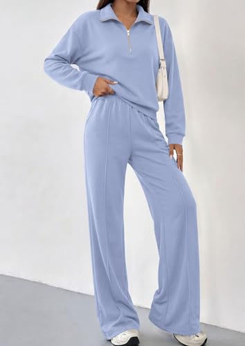 PRETTYGARDEN Women's Lounge Sets 2 Piece Outfits Sweatsuits Light Blue,S