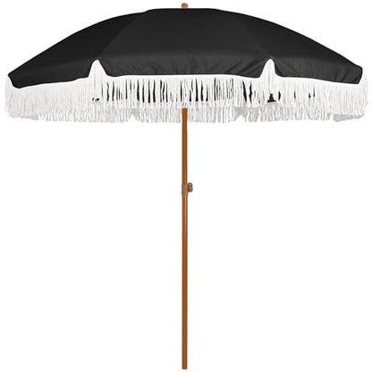 AMMSUN 7ft Boho Patio Umbrella with Fringe, Noble Black