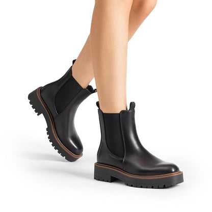 DREAM PAIRS Women's Chelsea Ankle Boots Fall Booties,Black-Pu,7.5