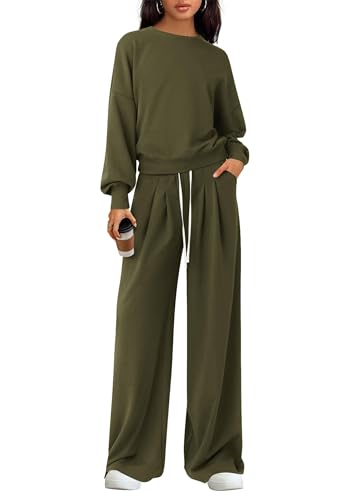 PRETTYGARDEN Womens Loose Fit Casual 2 Piece Lounge Set(Army Green,S)