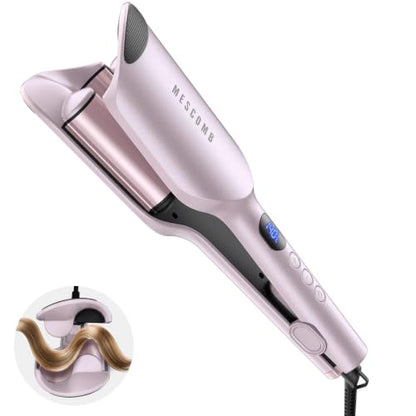 MESCOMB Hair Crimper - 1.25 Inch Hair Waver for Silky S Wave, Lavender Mist | S-Barrel Ionic Hair Curler, 9 Heat Settings, Anti-Scald, Dual Voltage for Travel, Fast Heating, Easy to Use