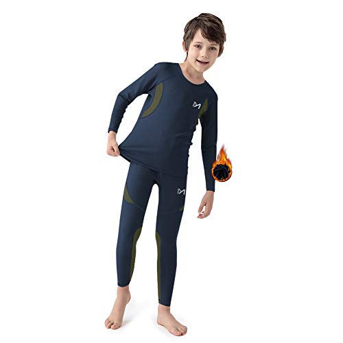 MEETYOO 2/4 PCS Boys Thermal Underwear Set,Lined Compression Base Layer for Boy, Fleece Lining Winter Long Johns for Kids Blue