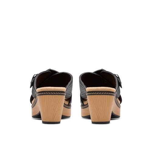 Clarks Collection Women's Seannah Nora Wedge Sandal, Black Interest Synthetic, 8 Medium US