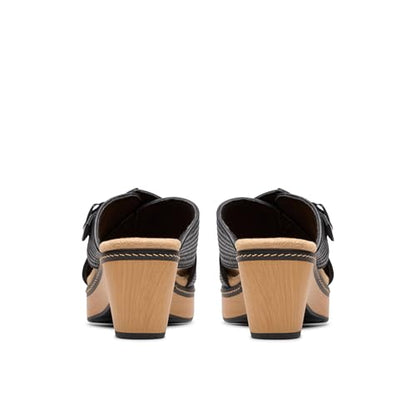 Clarks Collection Women's Seannah Nora Wedge Sandal, Black Interest Synthetic, 8 Medium US