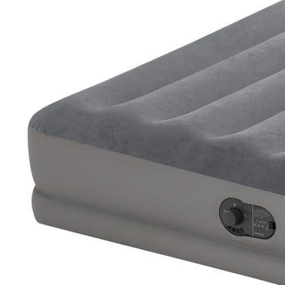 INTEX 64114E Dura-Beam Standard Prestige Air Mattress: Fiber-Tech – Queen Size – Built-in USB Electric Pump – 12in Bed Height – 600lb Weight Capacity