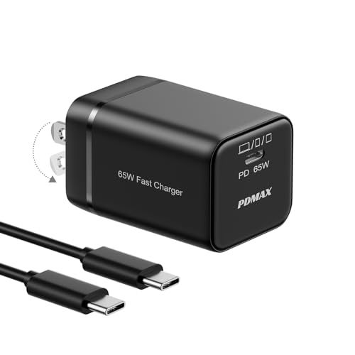 USB C Charger Block, PDMAX 65W, ETL Listed, PPS, Foldable, 6ft Cable