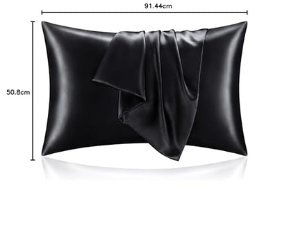 BEDELITE Satin Pillowcases, Small King 20x36 Inch, Black, Set of 2