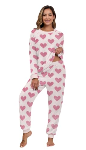 PrinStory Flannel Pjs for Women Soft Fleece Night Wear for Winter