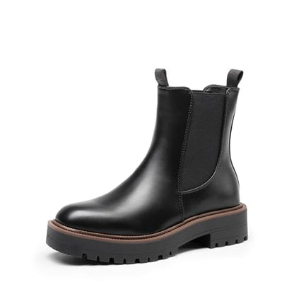 DREAM PAIRS Women's Chelsea Ankle Boots Fall Booties,Black-Pu,7.5