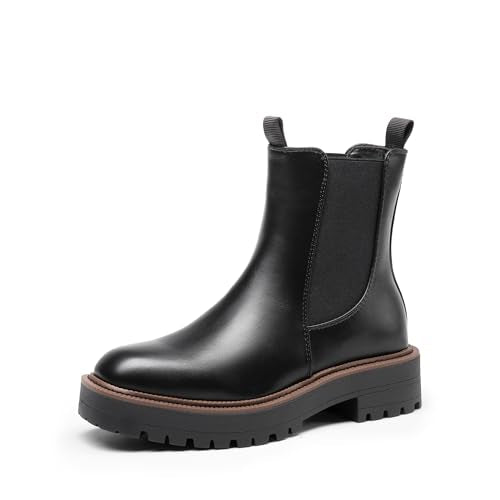 DREAM PAIRS Women's Chelsea Ankle Boots Fall Booties,Black-Pu,7.5
