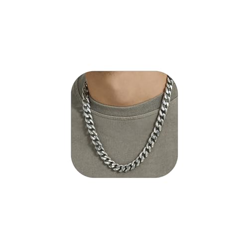 ChainsHouse Hip Hop Curb Boys Necklace Stainless Steel/18K Gold Plated Cuban Link Chain for Mens Womens 18-30 Inch(stainless,12mm)