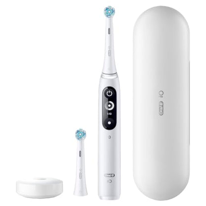 Oral-B iO Deep Clean + Protect Rechargeable Electric Toothbrush, White with Visible Pressure Sensor, 5 Cleaning Settings, 2 Min Timer, an iO Series 7 Toothbrush, 2 Replacement Brush Heads, and Charging Travel Case