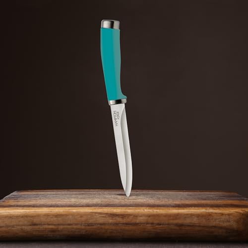 Hampton Forge Epicure Aqua 15-Piece Knife Set with Block | stainless steel, wood block | slip-resistant ergonomic handles | includes chef and slicing knives, knife block set