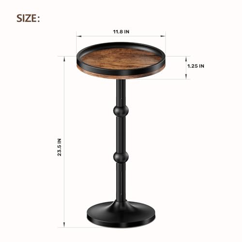 Small Round Side Table, Coffee Drink Table for Small Spaces, Modern Night Stand with Metal Leg, Weighted Iron Base Pedestal Round End Tables for Living Room, Bedroom, Narrow Corners,Sofa Couch