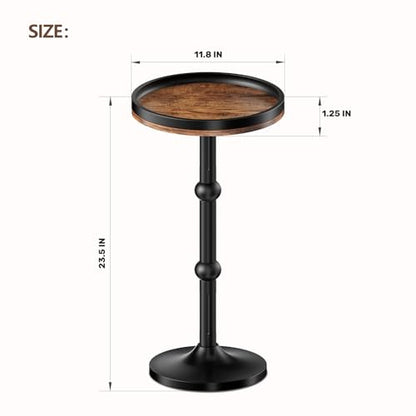 Small Round Side Table, Coffee Drink Table for Small Spaces, Modern Night Stand with Metal Leg, Weighted Iron Base Pedestal Round End Tables for Living Room, Bedroom, Narrow Corners,Sofa Couch