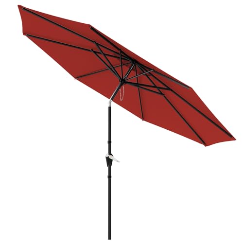 MUCHENGHY 7.5ft Patio Umbrella, Outdoor Market Table Umbrella with Push Button Tilt and Crank, 6 Ribs UV Protection Sun Shade for Lawn, Deck, Garden, Fishing, Backyard & Pool(Burgundy Red)
