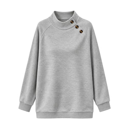 Mockneck Sweatshirt Sweatshirt for Women Trendy Mock Neck Button Decor Long Sleeve Pullover Top, Casual Loose Fit Solid Sweatshirts Gray