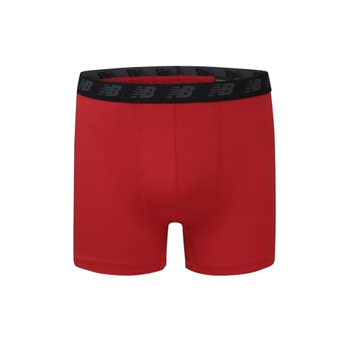 New Balance Boys' 3.5" Underwear, Performance Boxer Briefs (4 Pack), Magnet Print/Team Red/Black/Team Red Print, X-Large