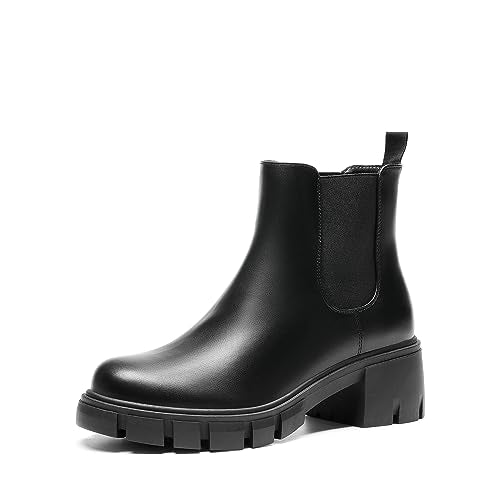DREAM PAIRS Women's Chelsea Ankle Boots Fall Booties,Black,6 | Platform Chunky Heel,Round Toe,Pull-On,Comfortable,for Fall Winter Outdoor Walking,Office,Daily