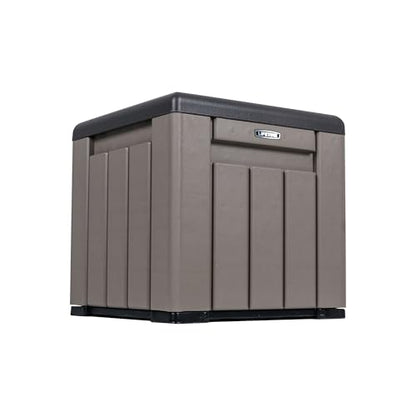 LIFETIME 25 Gallon Outdoor Storage Cube, Deckbox, Brown lid, Storage Box for Gardening Tools, Pool Supplies, Patio Furniture & More