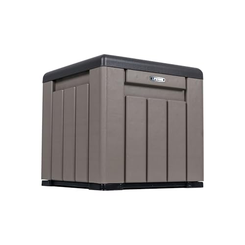 LIFETIME 25 Gallon Outdoor Storage Cube, Deckbox, Brown lid, Storage Box for Gardening Tools, Pool Supplies, Patio Furniture & More