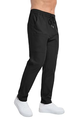IWOLLENCE Mens Cargo Pants Comfy Work Casual Pant Relaxed Fit Stretchy Drawstring Pants with Pockets Black M