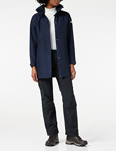 Helly Hansen Women's Aden Waterproof Windproof Breathable Long Length Packable Hood Rain Coat Jacket, 597 Navy, Large