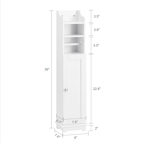 SoBuy Corner Toilet Paper Holder Stand, 23 * 20 * 100CM | Toilet Paper Cabinet with Lift-Up Top, Adjustable Shelf & 4 Wheels, Small White Washroom Storage Cabinet, FRG177-W