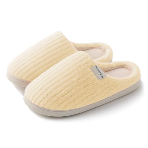HUXMEYSON Slippers for Women, Warm Memory Foam Comfy House Slippers with Anti-Skid Rubber Sole for Indoor and Outdoor