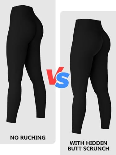 Sunzel Sunzfly Invisible Butt Scrunch Workout Leggings for Women, Butt Lifting High Waisted Gym Yoga Pants with Tummy Control 25" Black Large