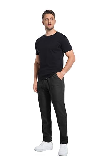 IWOLLENCE Mens Cargo Pants Comfy Work Casual Pant Relaxed Fit Stretchy Drawstring Pants with Pockets Black M