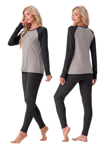 GRECERELLE Women's Thermal Underwear Set Top & Bottom Layer, Gray Black-S
