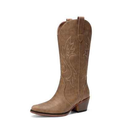 DREAM PAIRS Women's Cowboy Cowgirl Western Boots,All Brown,8