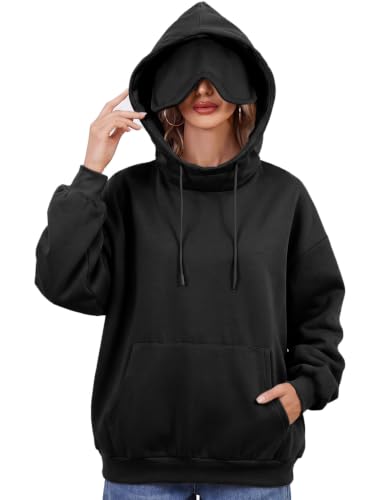 Hithymo Travel Hoodie with Eye Mask Cotton Blend Lightweight Sweatshirts