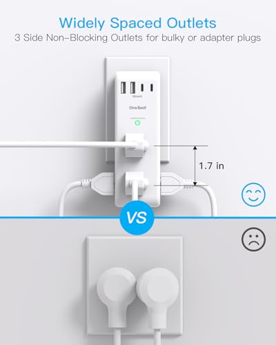 Surge Protector Outlet Extender Power Bar 6 AC with 4 USB Rotating Plug