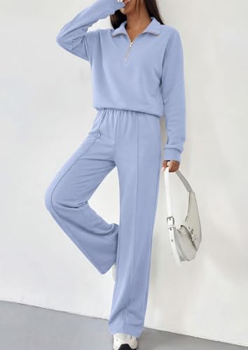 PRETTYGARDEN Women's Lounge Sets 2 Piece Outfits Sweatsuits Light Blue,S