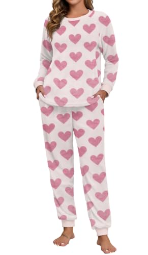 PrinStory Flannel Pjs for Women Soft Fleece Night Wear for Winter