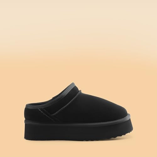 DREAM PAIRS Women's Platform Slippers Genuine Suede,Black,7