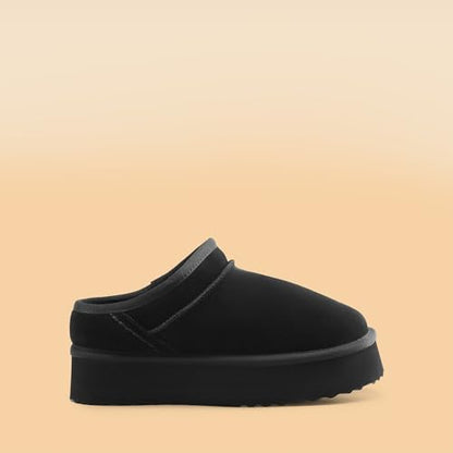 DREAM PAIRS Women's Platform Slippers Genuine Suede,Black,7